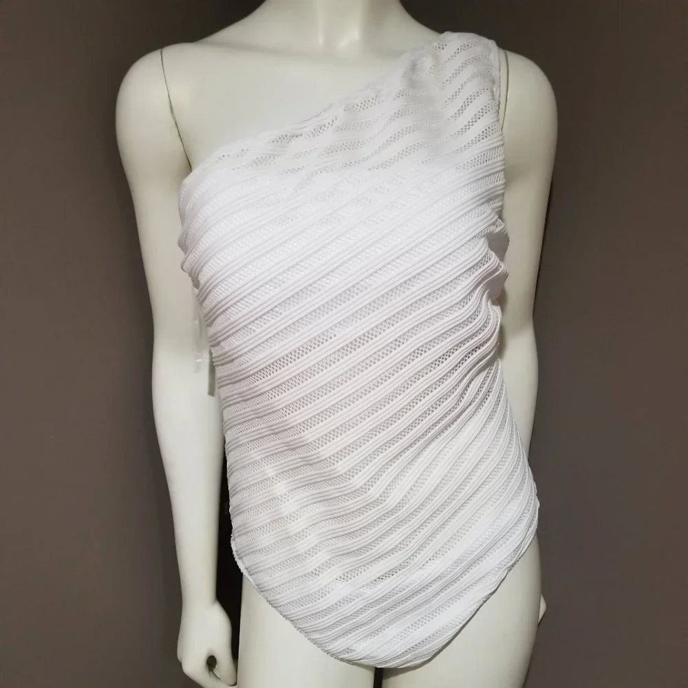 Lauren Ralph Lauren Ottoman Mesh One Shoulder One-Piece Size 14 - Picture 2 of 14